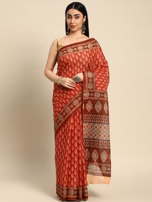 tan colored printed saree - 20294832 - Very Small Image - 1