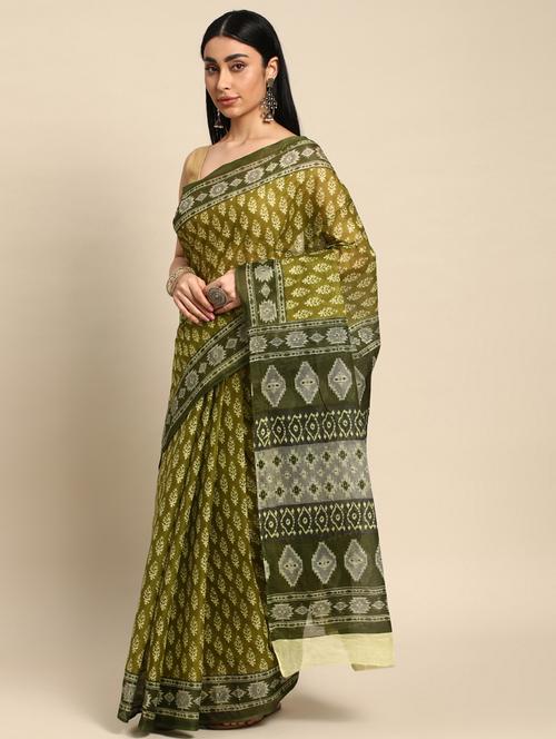 green colored printed saree - 20294833 - Very Small Image - 1