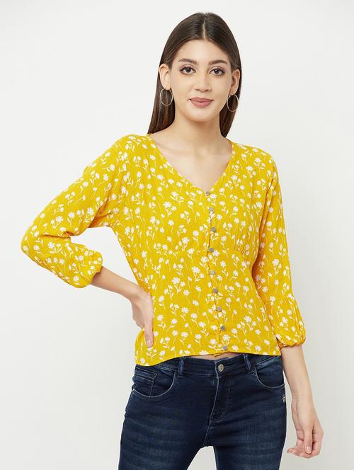 yellow floral print peplum top - 20294931 - Very Small Image - 1