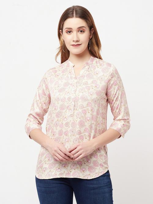 cream floral regular tunic - 20294948 - Very Small Image - 1