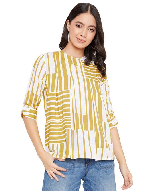 white and mustard printed a-line top - 20294985 - Very Small Image - 1