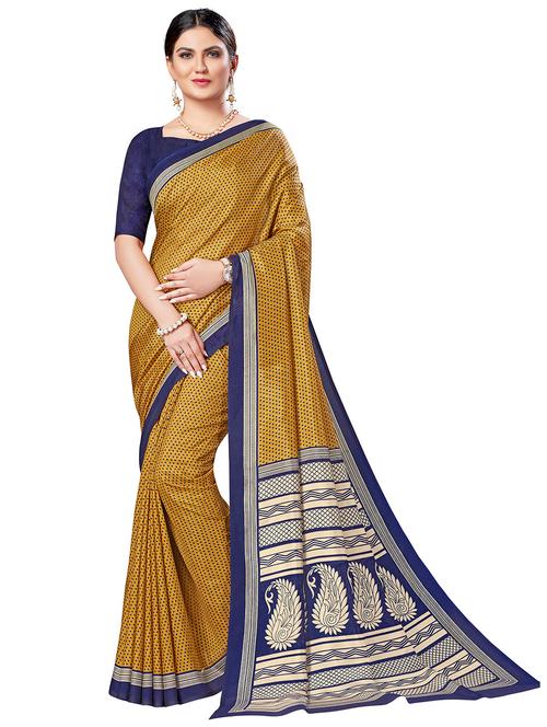 women's polka dots mustard colored saree with blouse - 20295075 - Very Small Image - 1