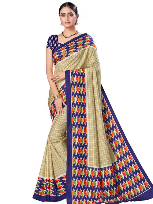 women's checks beige colored saree - 20295086 - Very Small Image - 1