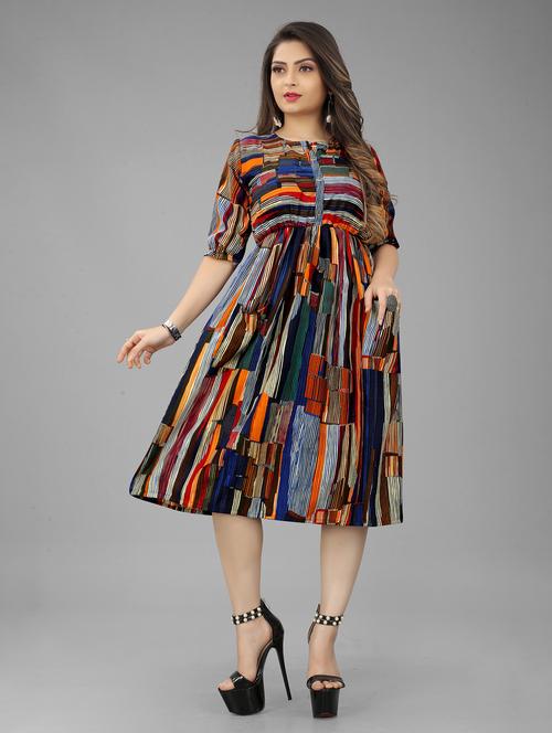 multi colored printed fit & flare dress - 20295210 - Very Small Image - 1