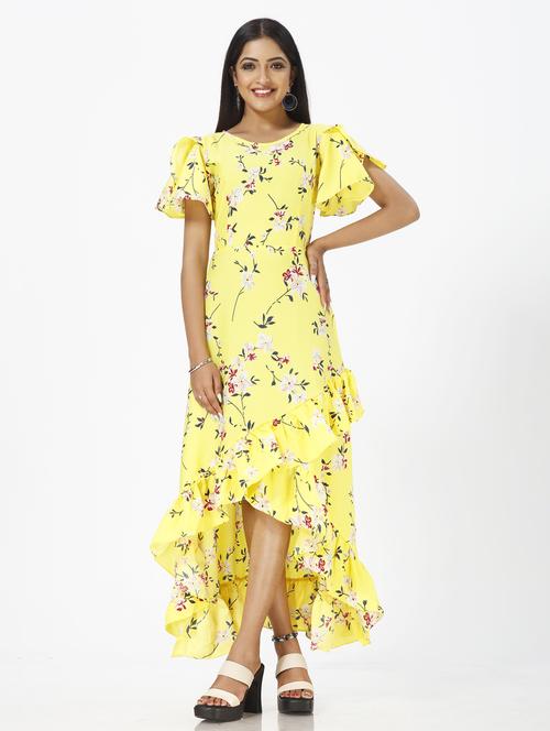 yellow floral print high-low dress - 20295215 - Very Small Image - 1