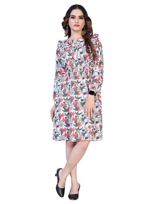 off white tropical print a-line dress - 20295294 - Very Small Image - 1