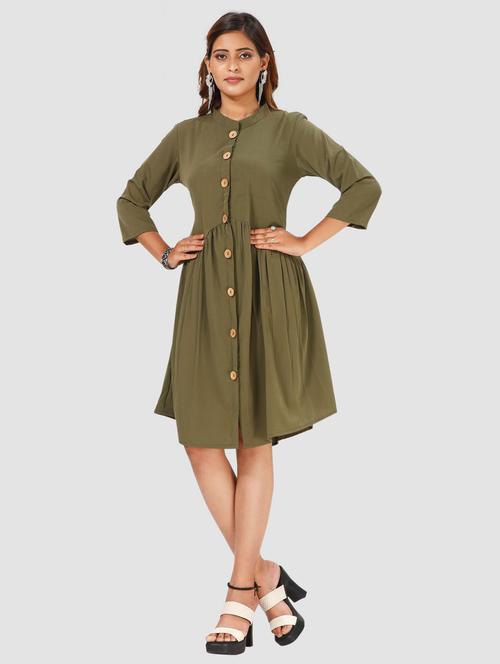 olive solid shirt dress - 20295339 - Very Small Image - 1