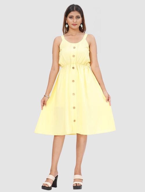 yellow solid fit & flare dress - 20295391 - Very Small Image - 1