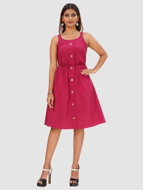 pink solid shoulder strap a-line dress - 20295392 - Very Small Image - 1