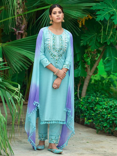 light blue colored kurta pant set - 20295466 - Very Small Image - 1