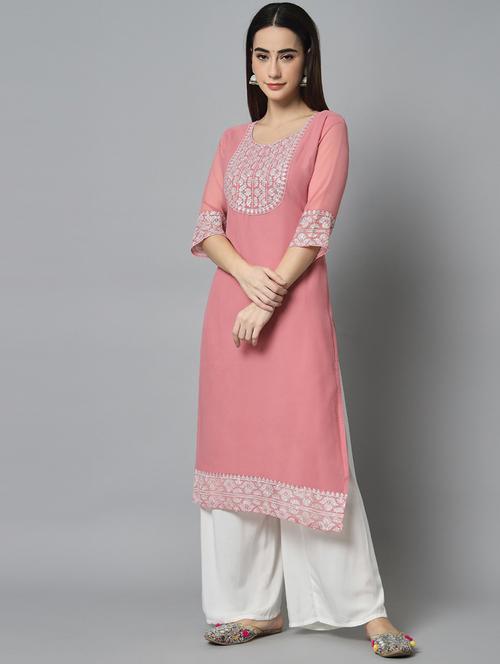 peach colored straight kurta - 20295507 - Very Small Image - 1