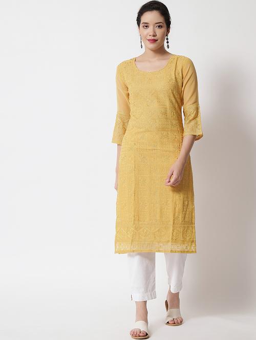 yellow colored straight kurta - 20295511 - Very Small Image - 1