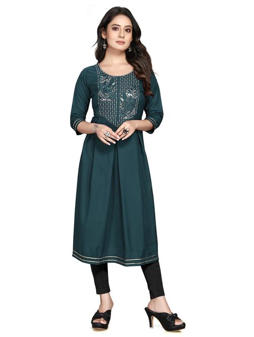 teal colored a-line kurta - 20295524 - Very Small Image - 1