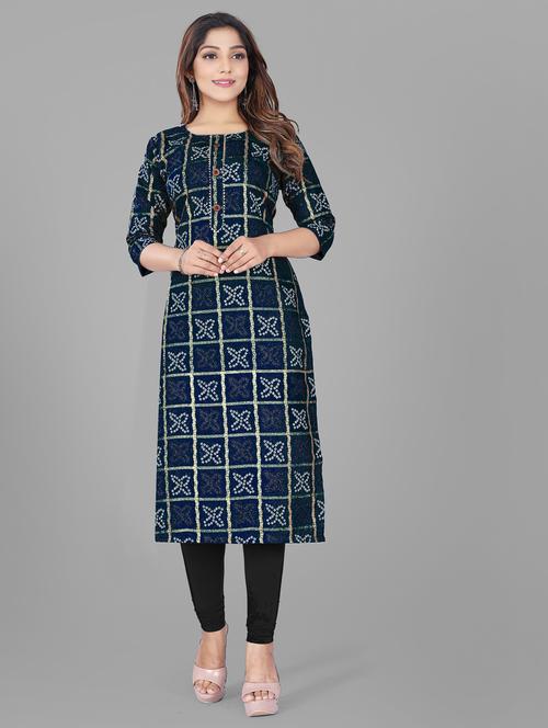 teal colored straight kurta - 20295526 - Very Small Image - 1