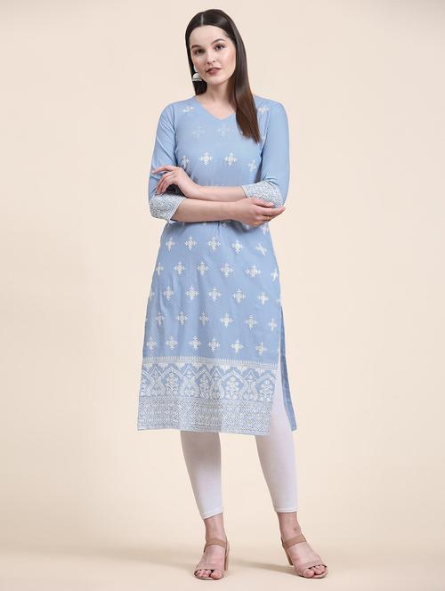 light blue colored straight kurta - 20295550 - Very Small Image - 1