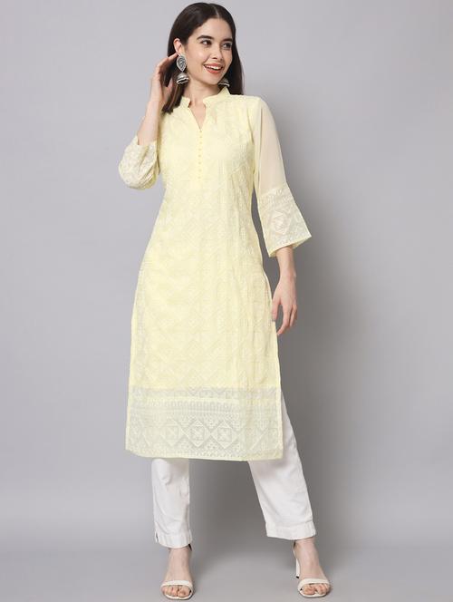 yellow colored straight kurta - 20295555 - Very Small Image - 1