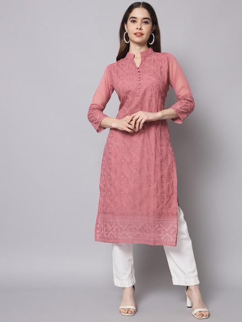 peach colored straight kurta - 20295557 - Very Small Image - 1