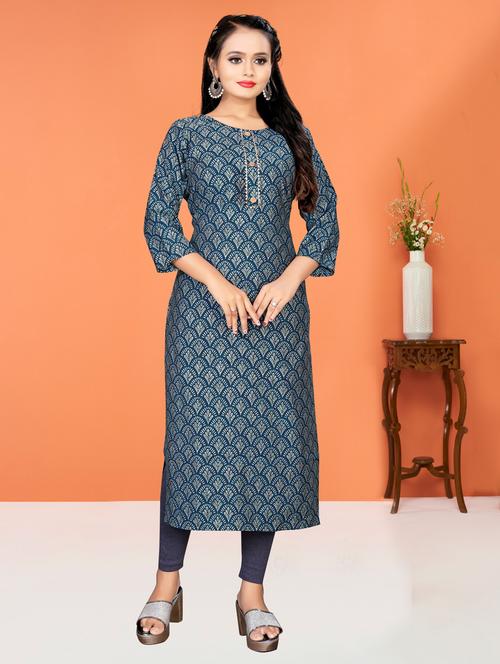 teal colored straight kurta - 20295562 - Very Small Image - 1