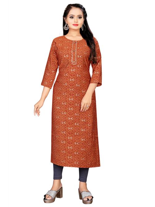 orange colored straight kurta - 20295563 - Very Small Image - 1