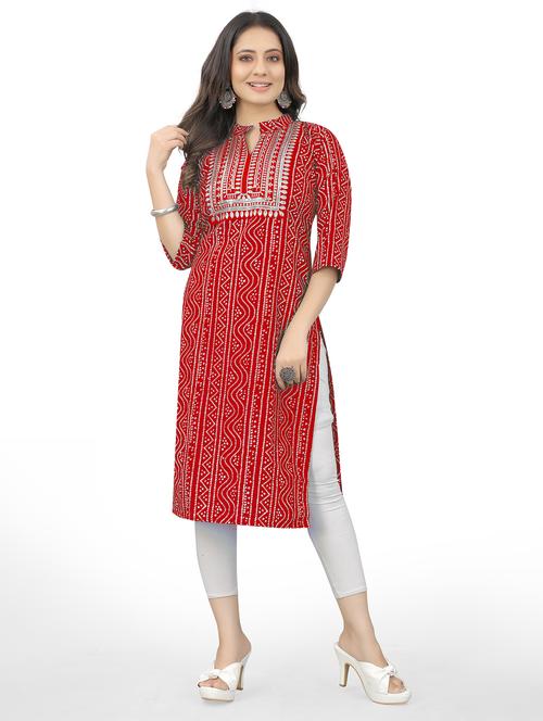 red colored straight kurta - 20295584 - Very Small Image - 1