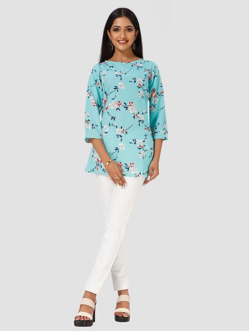 blue floral a-line top - 20295648 - Very Small Image - 1