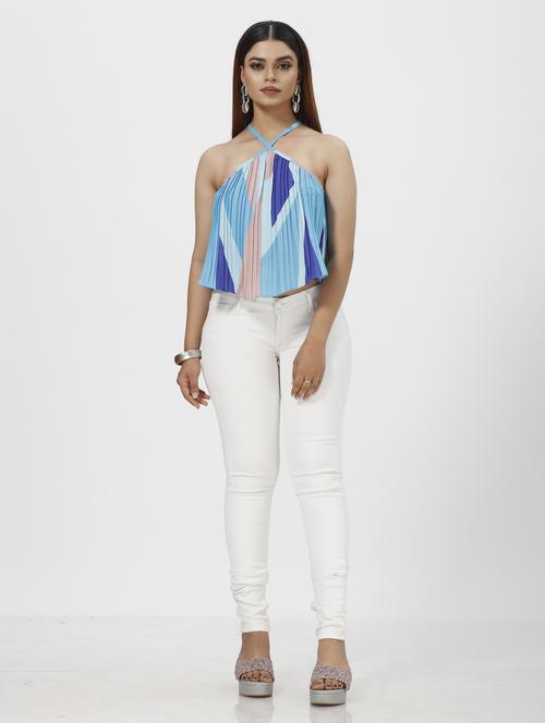 halter neck color block crop top - 20295663 - Very Small Image - 1