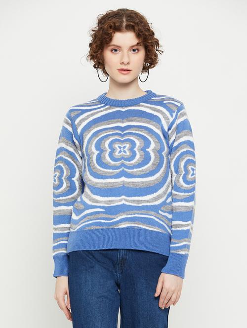 women round neck abstract regular pullover - 20295910 - Very Small Image - 1