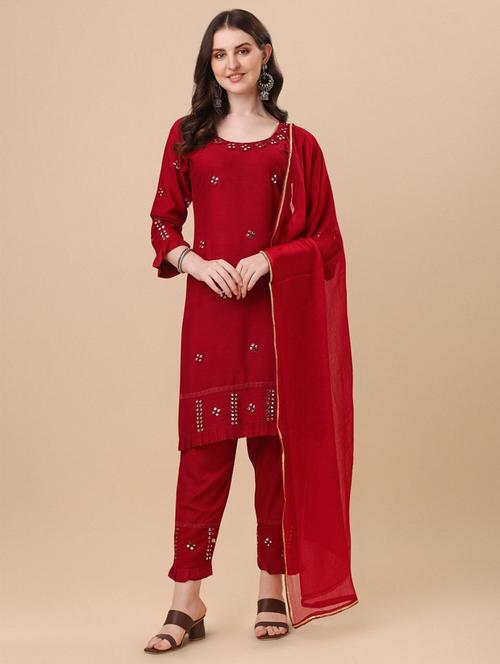 red colored kurta pant set - 20296203 - Very Small Image - 1