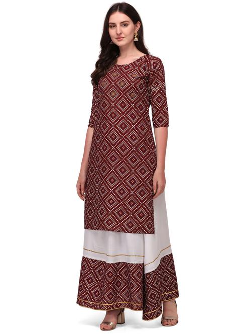 maroon colored kurta skirt set - 20296215 - Very Small Image - 1