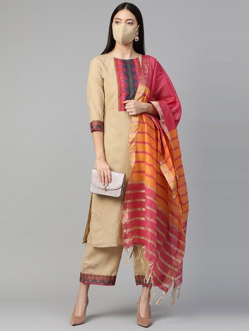 beige colored kurta palazzo set - 20296244 - Very Small Image - 1