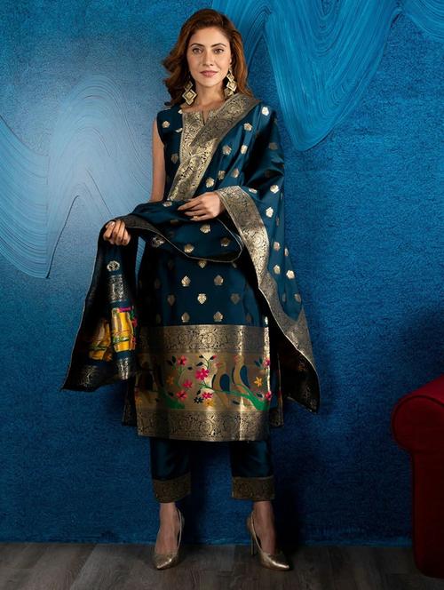 teal colored kurta pant set - 20296562 - Very Small Image - 1