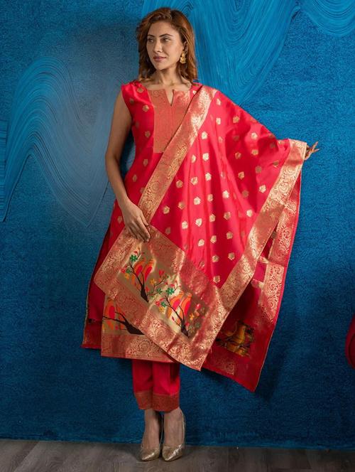 red colored kurta pant set - 20296563 - Very Small Image - 1
