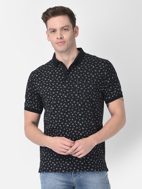 black floral prin polo neck t-shirt - 20298567 - Very Small Image - 1