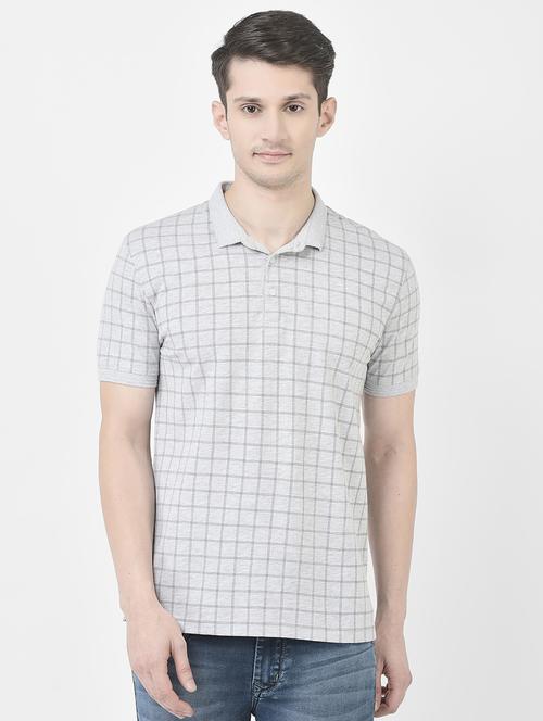 grey checkered print polo neck t-shirt - 20298607 - Very Small Image - 1