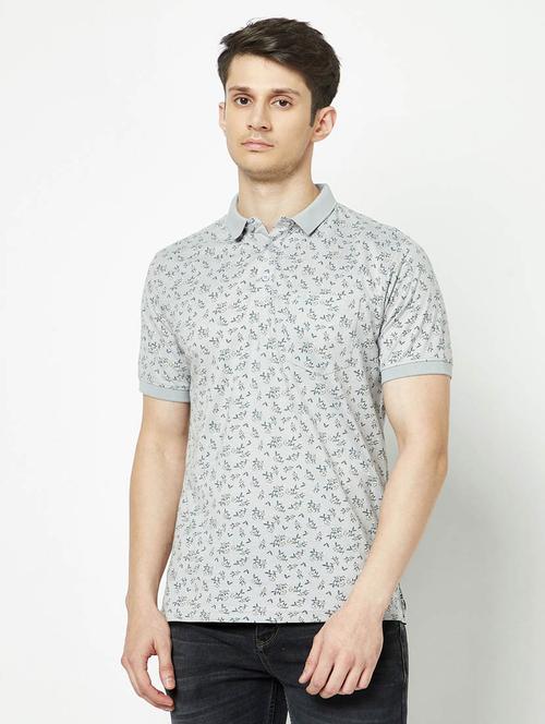 grey floral print polo neck t-shirt - 20298666 - Very Small Image - 1