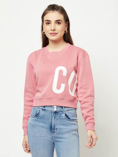 women typography print pink cotton blend regular sweatshirt - 20298731 - Very Small Image - 1