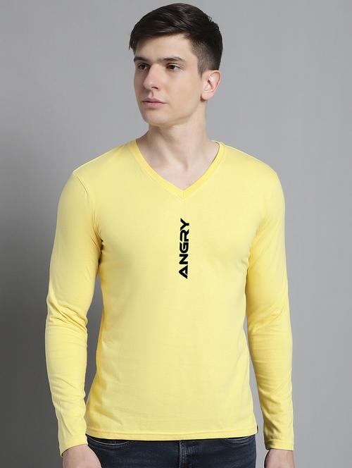 men light yellow cotton chest print t-shirt - 20299082 - Very Small Image - 1
