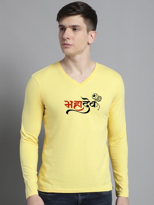 yellow cotton chest print tshirt - 20299136 - Very Small Image - 1