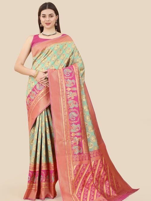 women's self design multi colored saree with blouse - 20299845 - Very Small Image - 1