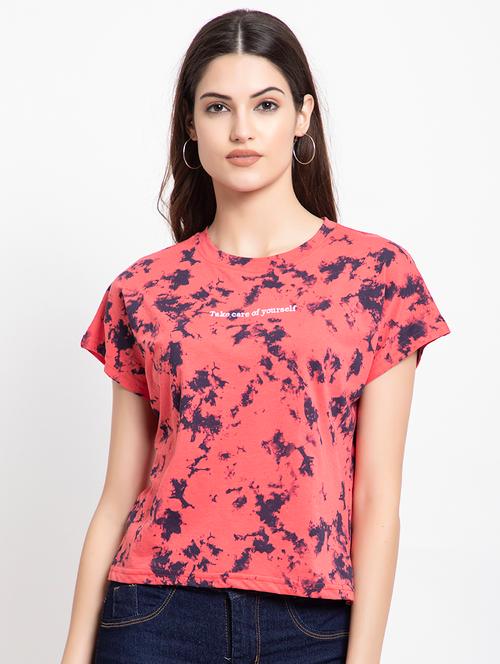 women round neck tie & dye regular top - 20300296 - Very Small Image - 1