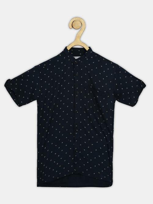 boys navy blue micro print cotton blend shirt - 20300350 - Very Small Image - 1