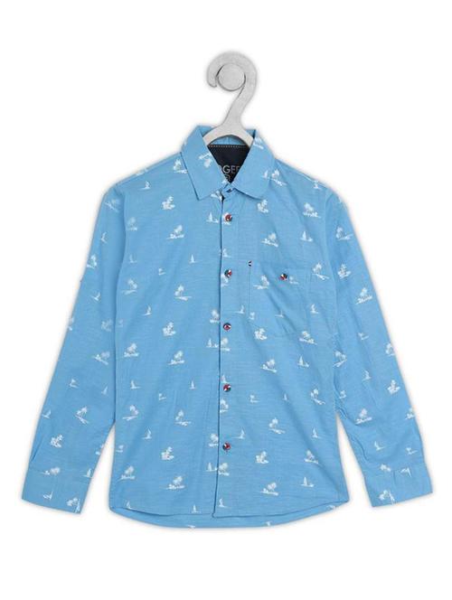 boys blue tropical print linen blend shirt - 20300368 - Very Small Image - 1