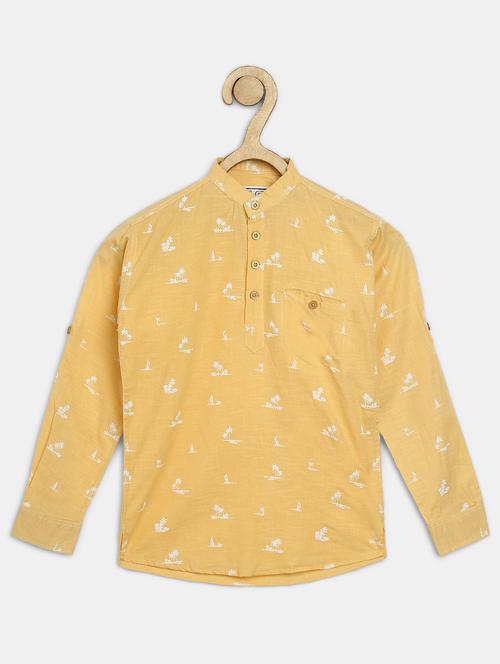 boys yellow tropical print cotton blend shirt - 20300396 - Very Small Image - 1