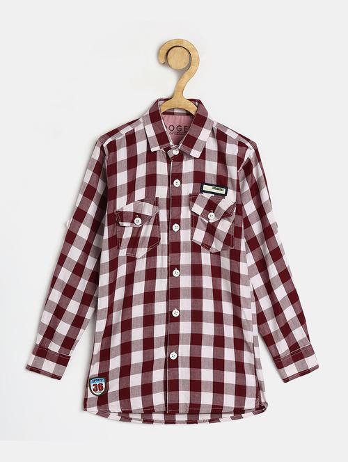 maroon checkered long sleeves shirt - 20300450 - Very Small Image - 1