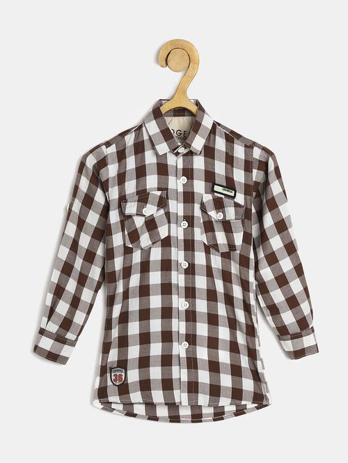 brown checkered long sleeves shirt - 20300454 - Very Small Image - 1