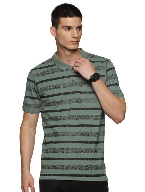 olive striped short sleeves polo neck t-shirt - 20300585 - Very Small Image - 1