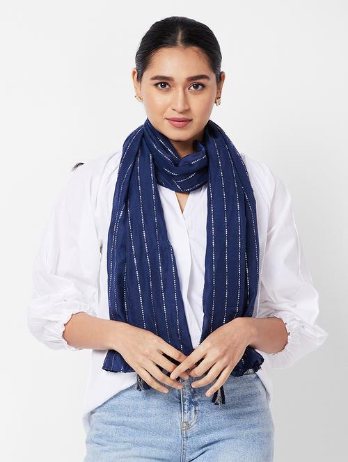women striped cotton scraf - 20301439 - Very Small Image - 1