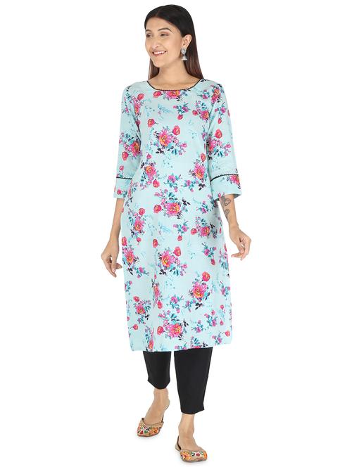 light blue colored straight kurta - 20301745 - Very Small Image - 1