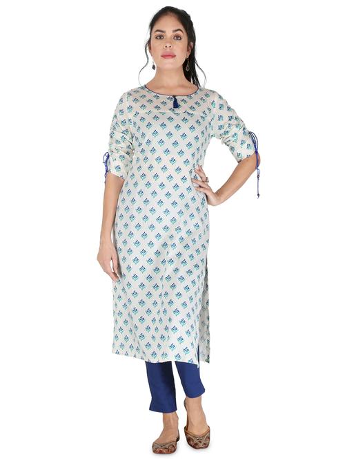 off white colored straight kurta - 20301759 - Very Small Image - 1