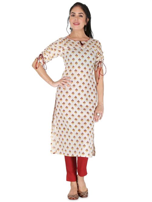 off white colored straight kurta - 20301760 - Very Small Image - 1
